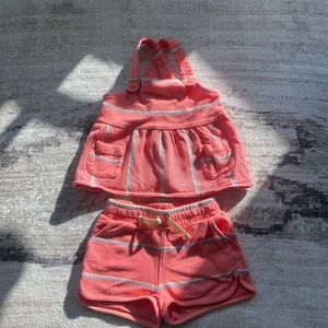 Girls Tea brand top and short set sherbet color with stripes size 3T